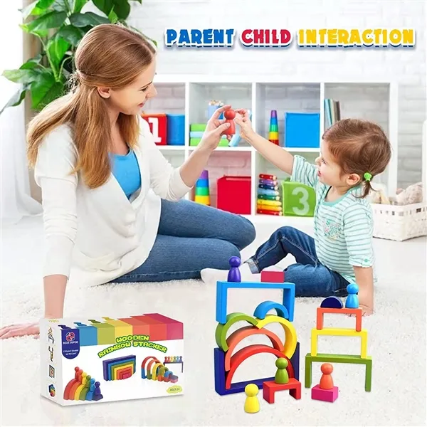 Picture of KIBTOY™ Wooden Rainbow Stacking Blocks