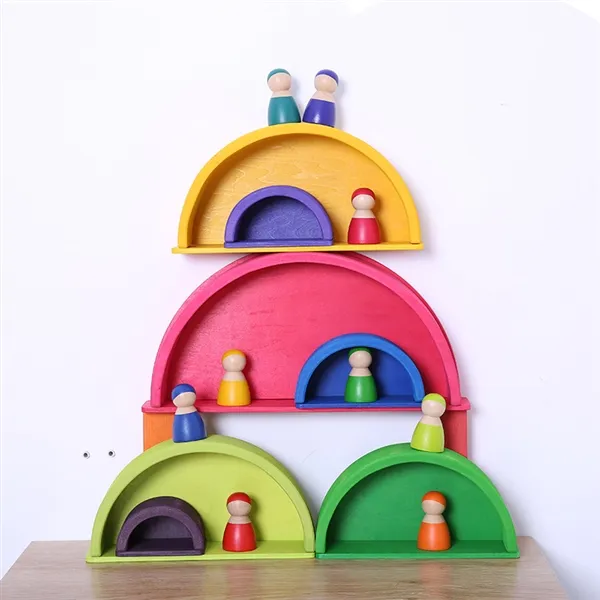 Picture of 12-Piece Wooden Rainbow Stacking Tunnel Toys Extra Large