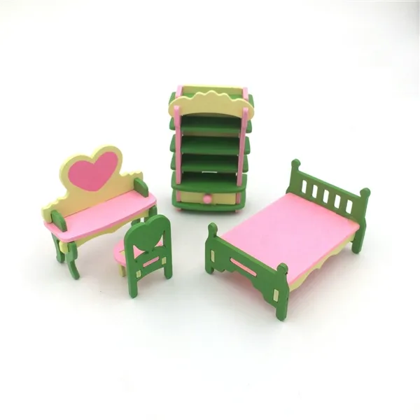 Picture of Plan Toys Wooden Dollhouse Furniture Color Bedroom Kit