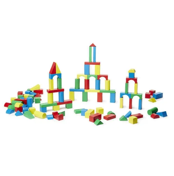 Picture of The Wooden Block Set 100 Blocks in 4 Colors and 9 Shapes | Kibtoy