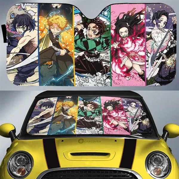 Picture of kibtoy demon pokemon slayer car sunshade custom anime car accessories mats seat cover