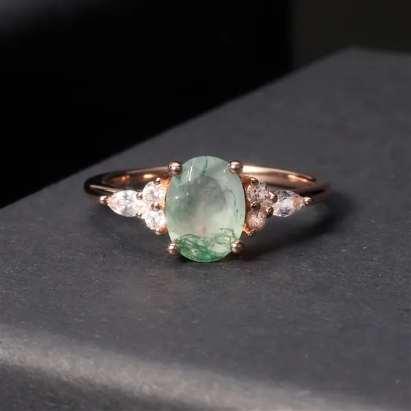 Picture of Moss Agate Ring Sterling Silver Wedding Engagement Green Ring 