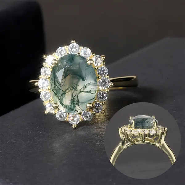 Picture of Moss Agate Ring Engagement 925 Silver Jewelry Rings