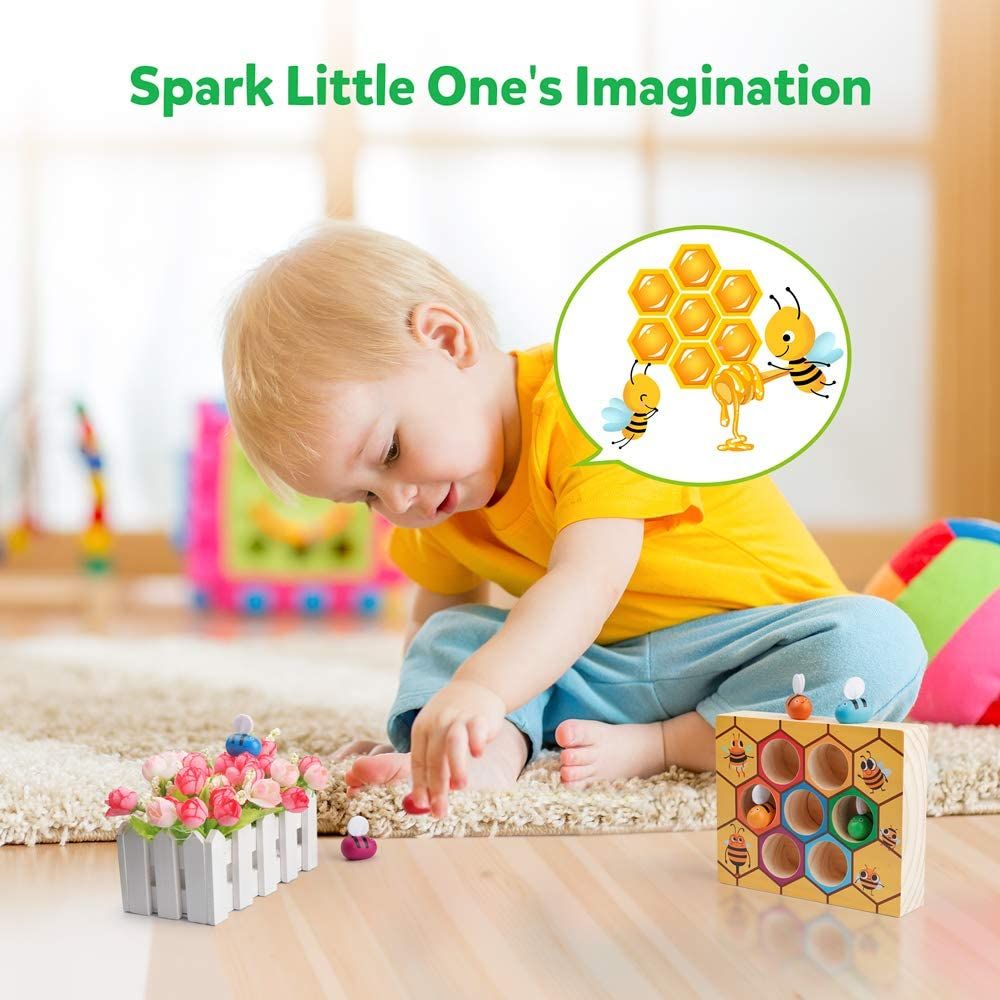 Kibtoy Montessori Wooden Clamp Bee to Hive Game
