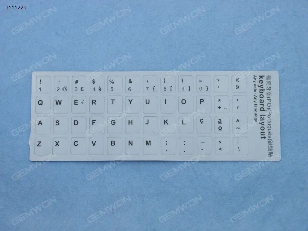 Picture of PO Keyboard Sticker,White with Black letter. Change keyboard language layout by stick lables on keyboard keys.