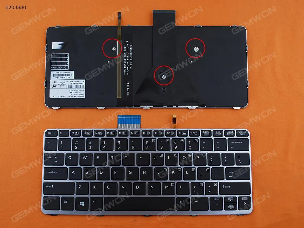 Picture of Laptop US keyboard for HP Elitebook Folio 1020 G1  SILVER FRAME BLACK(Backlit,Win8)