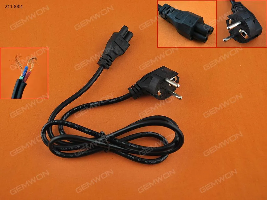 Picture of EU Plug AC Power Cord Cable For Laptop Adapter 1.2M 0.75m2,Material: Copper&Aluminum