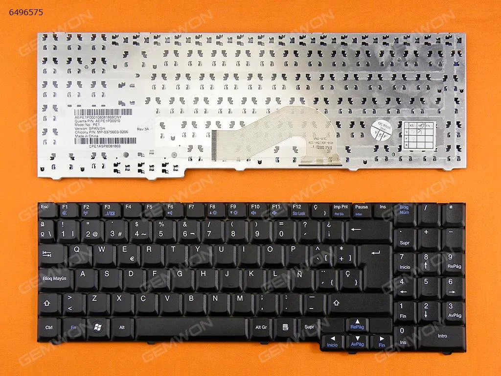 Picture of Laptop Spanish keyboard for Packard Bell EasyNote MH35. MH36. MH45 BLACK