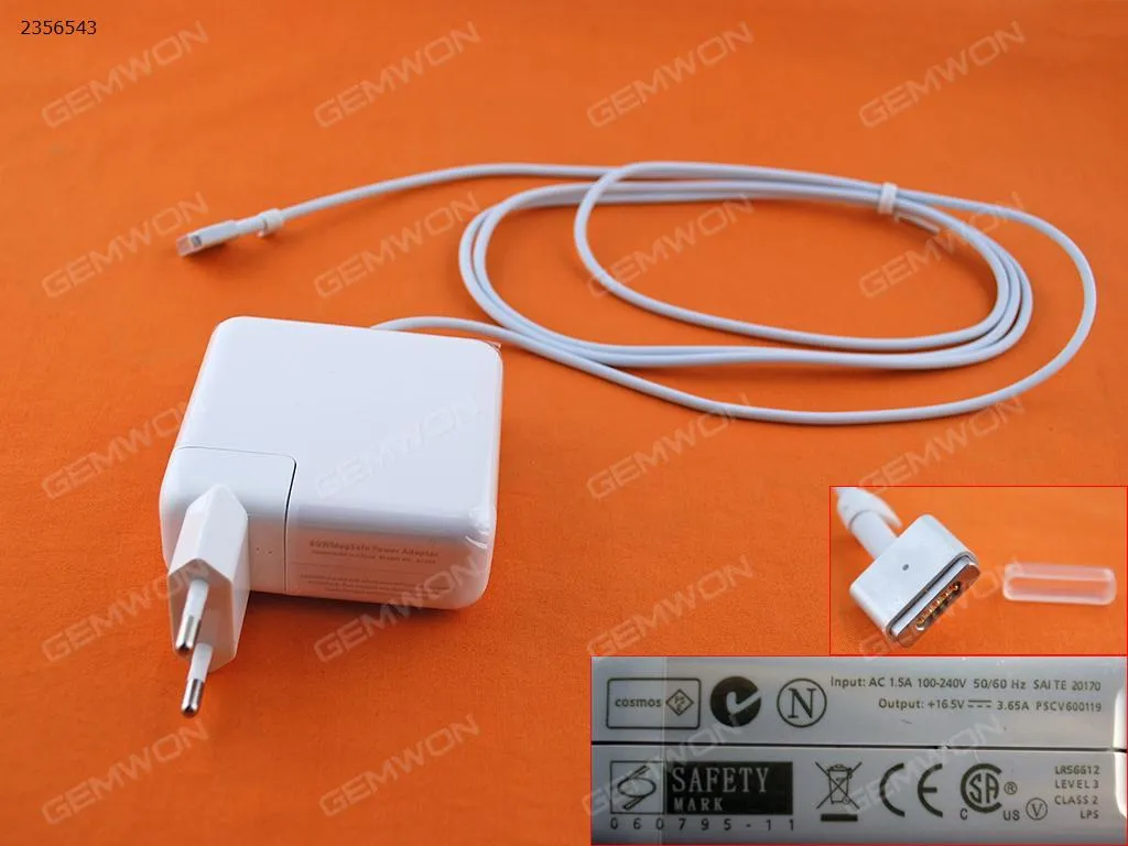 Picture of Apple Macbook 16.5V 3.65A 60W Connector Shape T For A1502 (High copy) MS2 Plug：EU