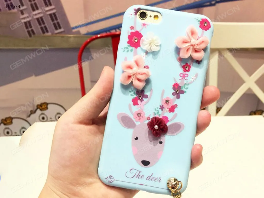 Picture of iPhone 6 Sika Deer cell phone shell, The flowers of Sika Deer Lanyard Mobile phone shell, Blue