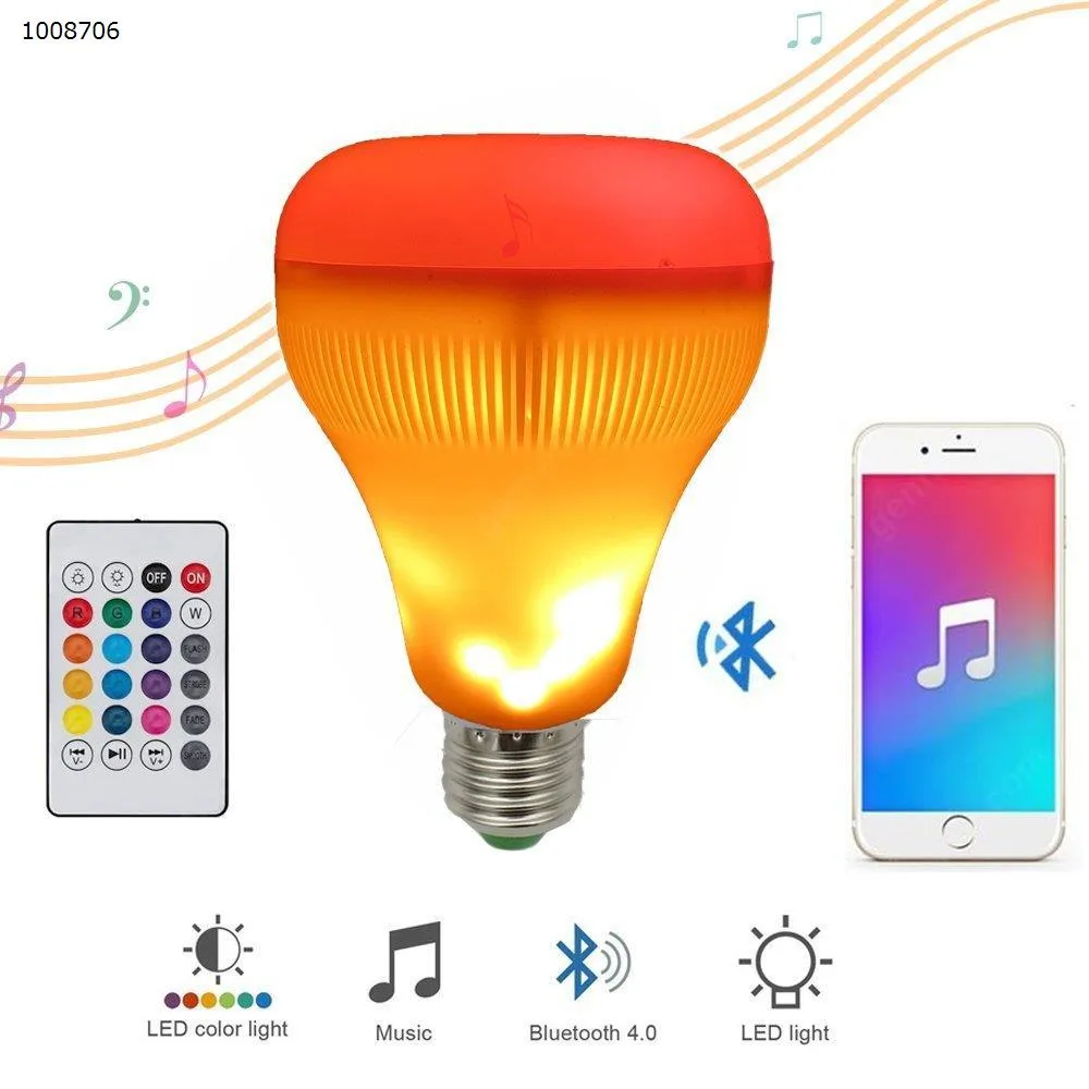 Picture of Led Music Speaker Light Bulb with Flame Effect Light RGB Changing Lamp Wireless Stereo Audio with 24 Keys Remote Control