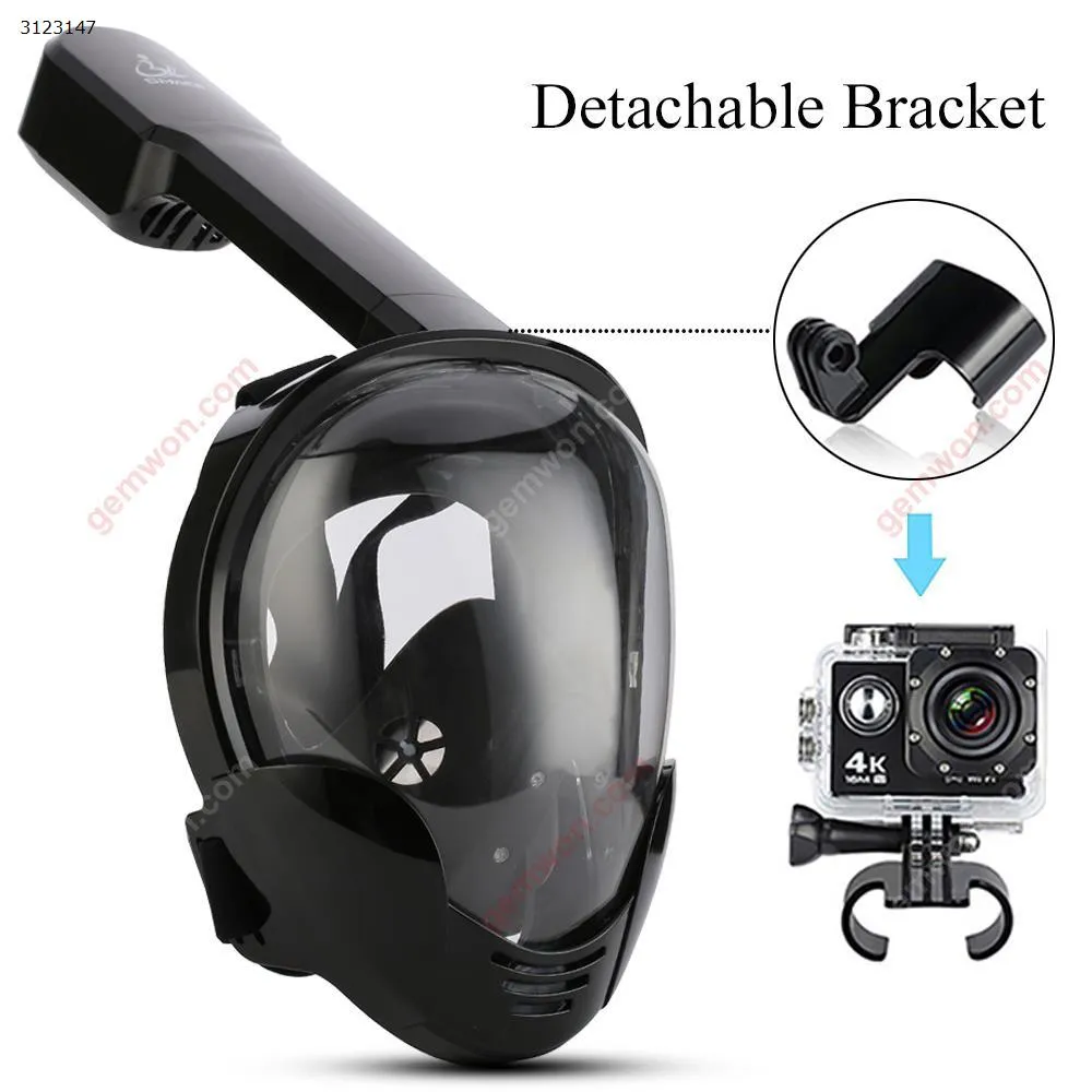 Picture of Full Face Snorkeling Mask Panorama Anti-fog Leak-proof Swimming Snorkel Diving Underwater Diving Mask GoPro Compatible (Black)