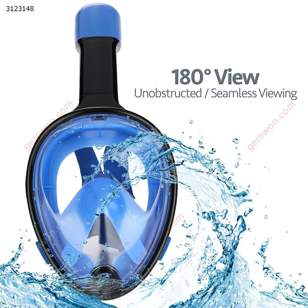 Picture of Full Face Snorkeling Mask Panorama Anti-fog Leak-proof Swimming Snorkel Diving Underwater Diving Mask GoPro Compatible (Blue + Black)