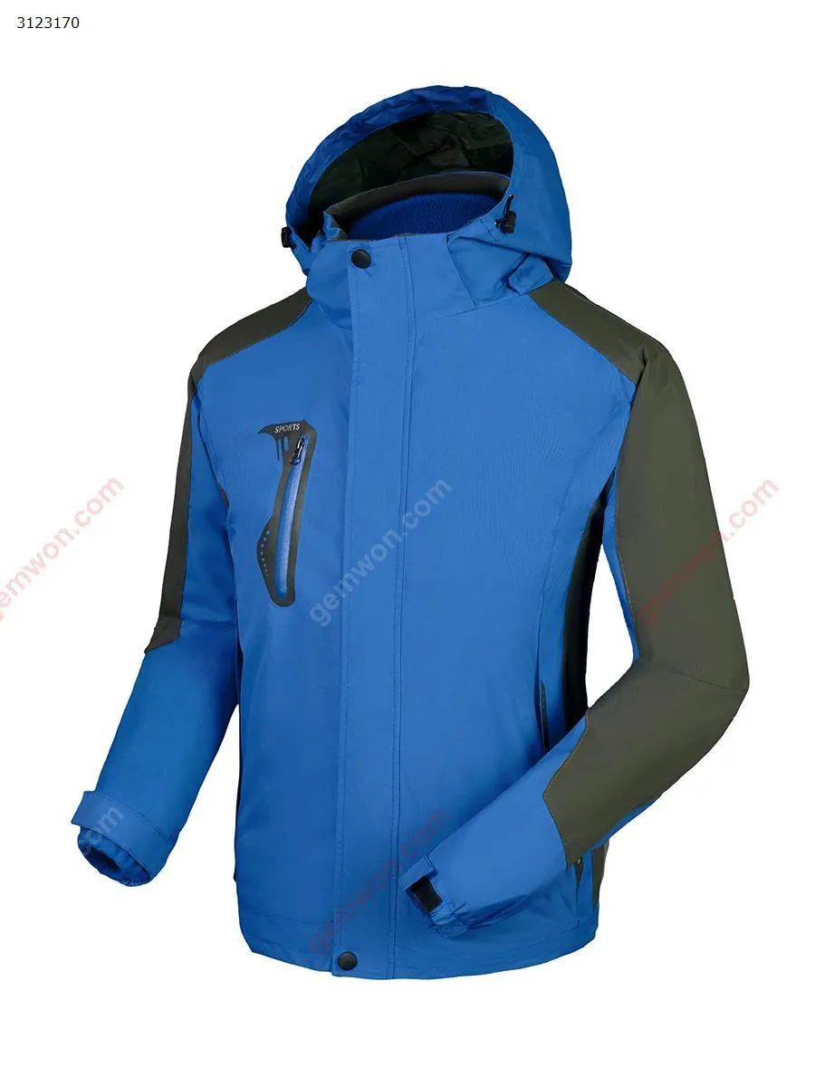 Picture of Men's and women's waterproof camping hiking jacket outdoor climbing windbreaker hiking rain clothes sports jacket (size: XXL, blue)