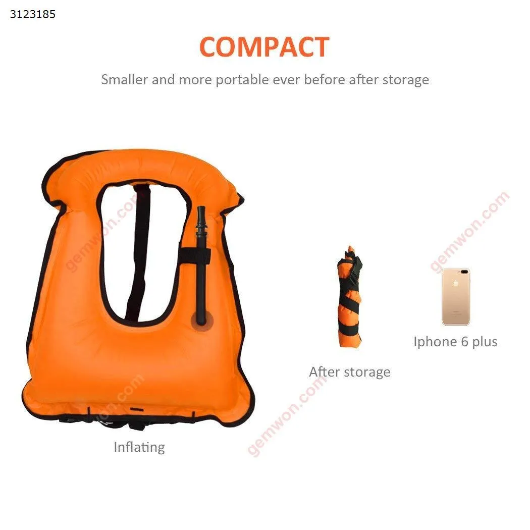 Picture of Inflatable diving vest adult life jacket vest free diving swimming safety load up to 220 pounds (orange)