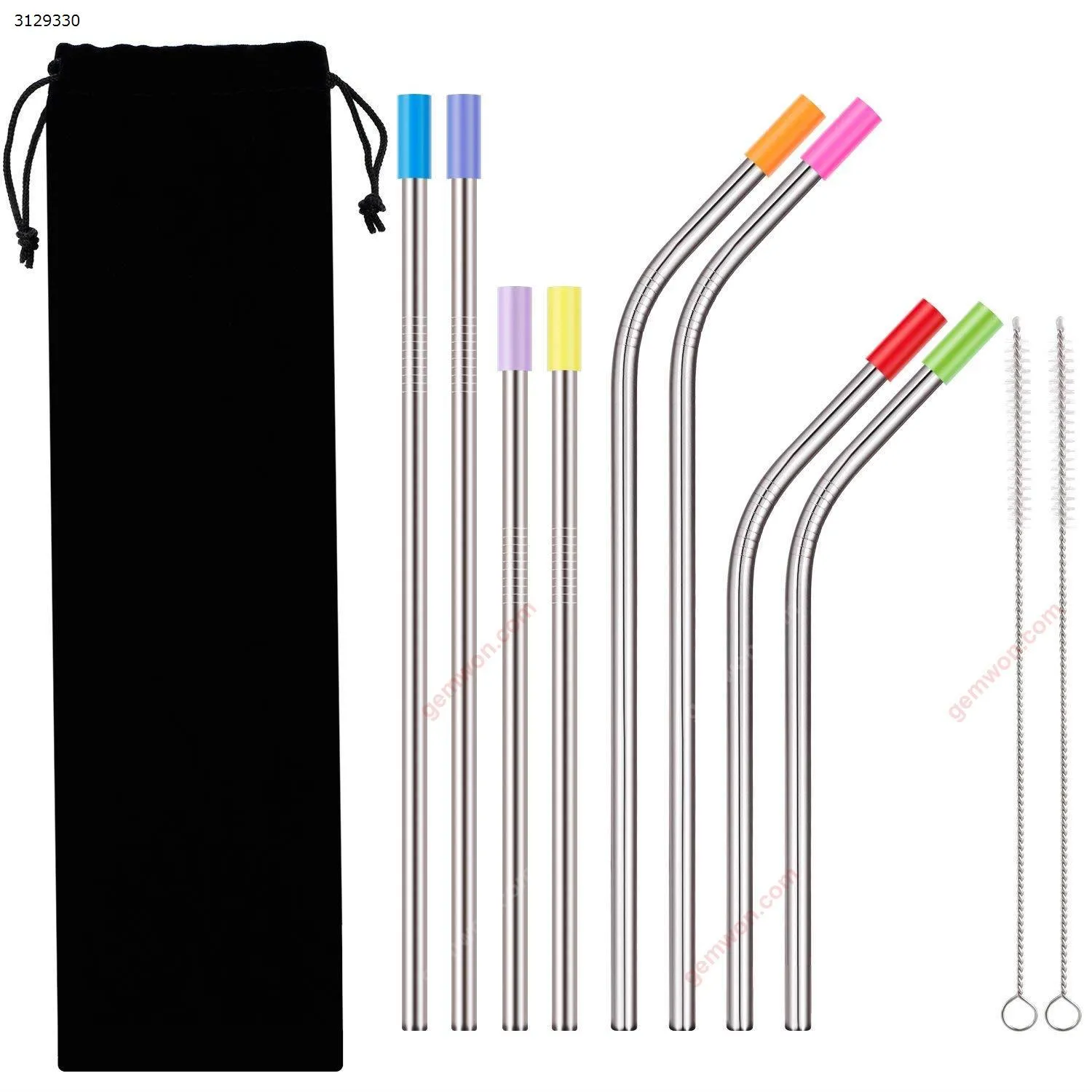 Picture of 8 pieces stainless steel straw metal straw 30 oz, Mason jar 8 pieces silicone tip and 2 pack cleaning brush (stainless steel primary color)