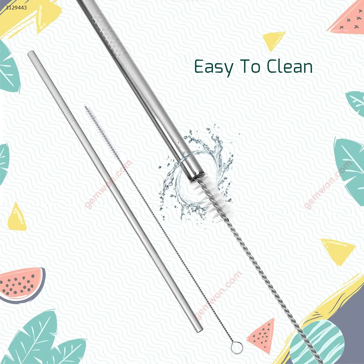 Picture of 12 stainless steel straws, 30 ounce metal straws, 12 silicone tips and 2 cleaning brushes