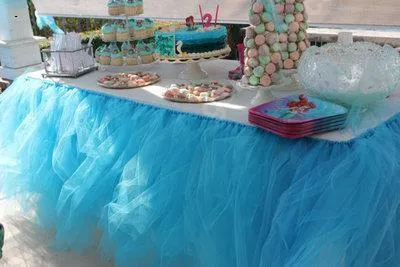 Picture of High-end Stretch Yarn Elegant Mesh Fluffy Tutu Table Skirt for Party Wedding Birthday Party Home Decoration ，mint green