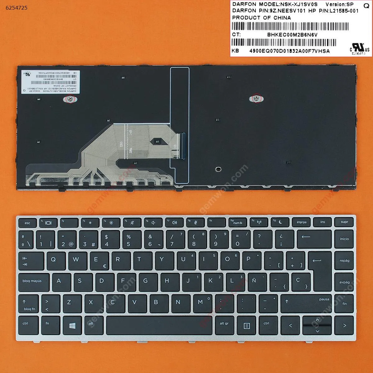 Picture of Laptop Spanish keyboard for HP Probook 430 G5 440 G5 445 G5 Silver FRAME BLACK WIN8