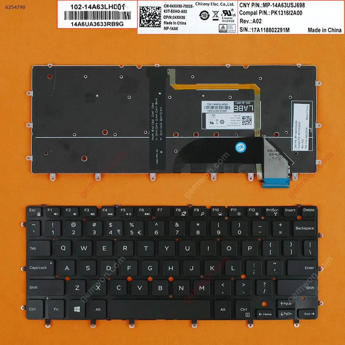 Picture of Laptop US keyboard for Dell XPS 13 9343 9350 7347 7348 BLACK (Backlit,With cable folded Win8)