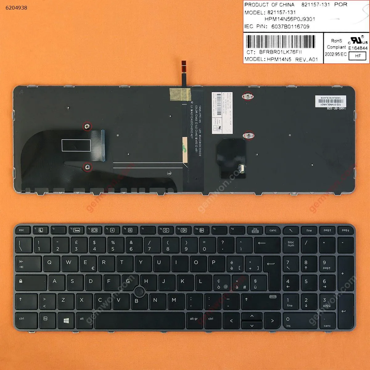 Picture of HP EliteBook 755 G3 850 G3 850 G4 ZBook 15u G3 G4 GRAY FRAME BLACK (with point,Backlit,Win8)