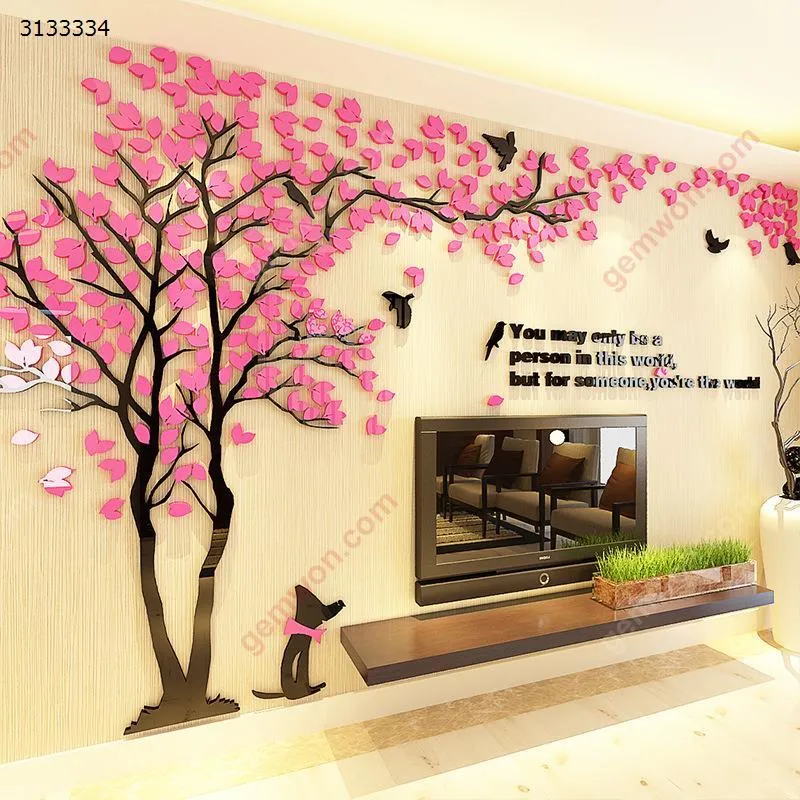 Picture of Couple tree 3d three-dimensional acrylic wall stickers living room sofa TV background wall interior room warm decoration-L-Right-Pink