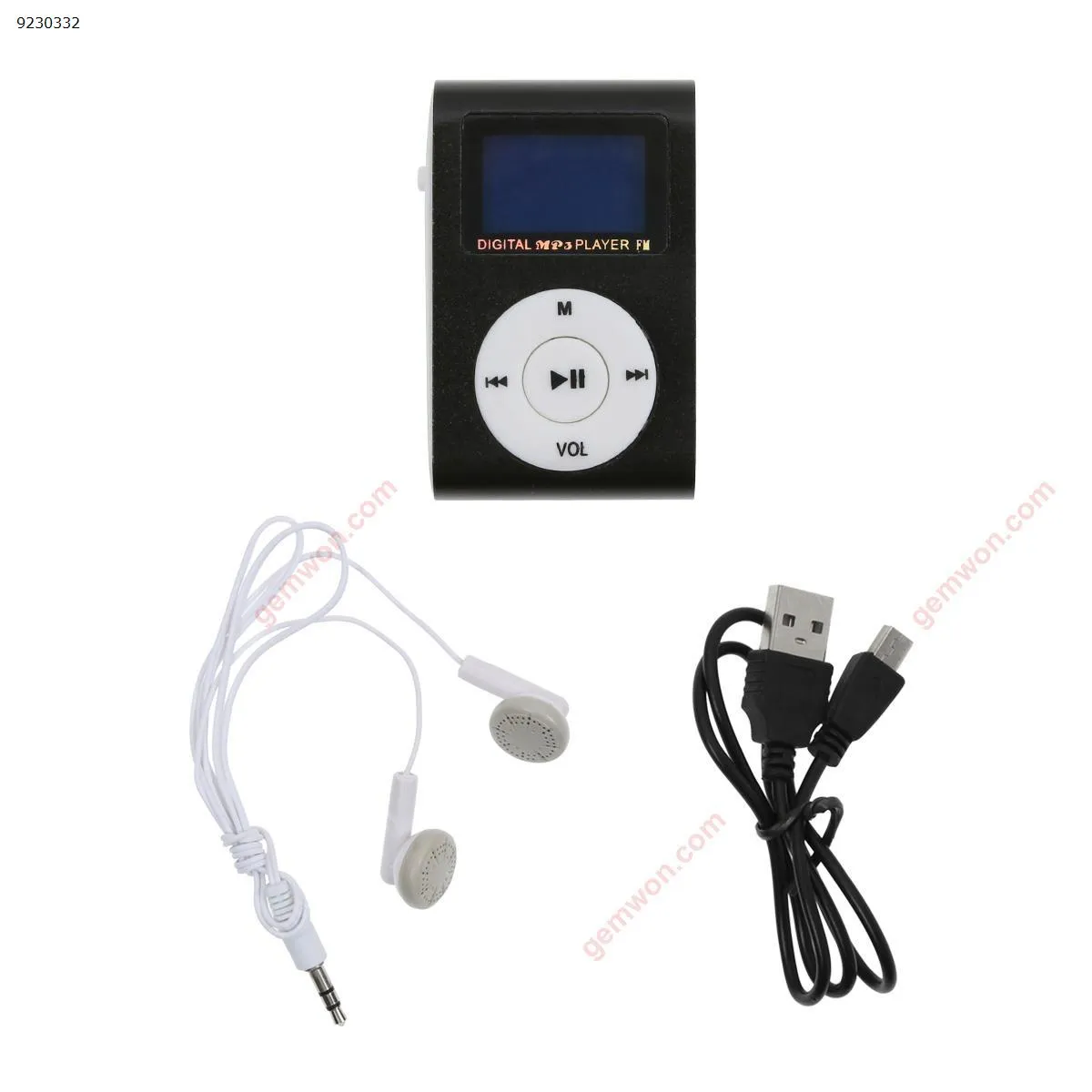 Picture of Screen card mp3 card clip mp3 metal aluminum shell sports mp3 with FM function(black with Radio,With accessories)
