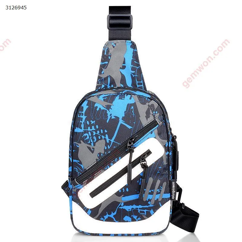 Picture of Men's shoulder bag diagonal cross-body sports Oxford cloth chest bag Student Messenger bag(No USB gray blue graffiti)