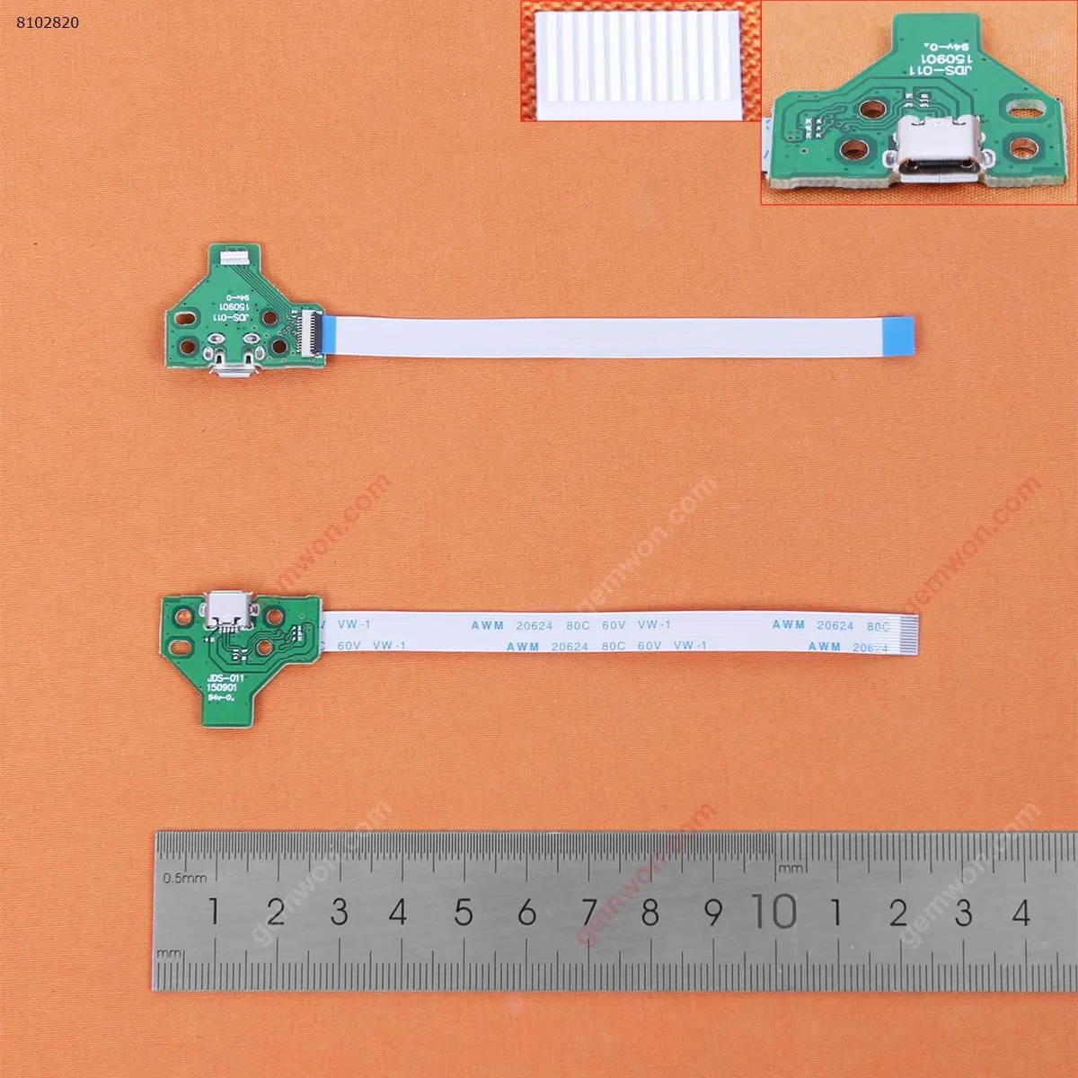 Picture of USB Charging Port Socket Board Charger Board JDS-011 With 12 Pin Flex Ribbon Cable For PS4 Controller Board
