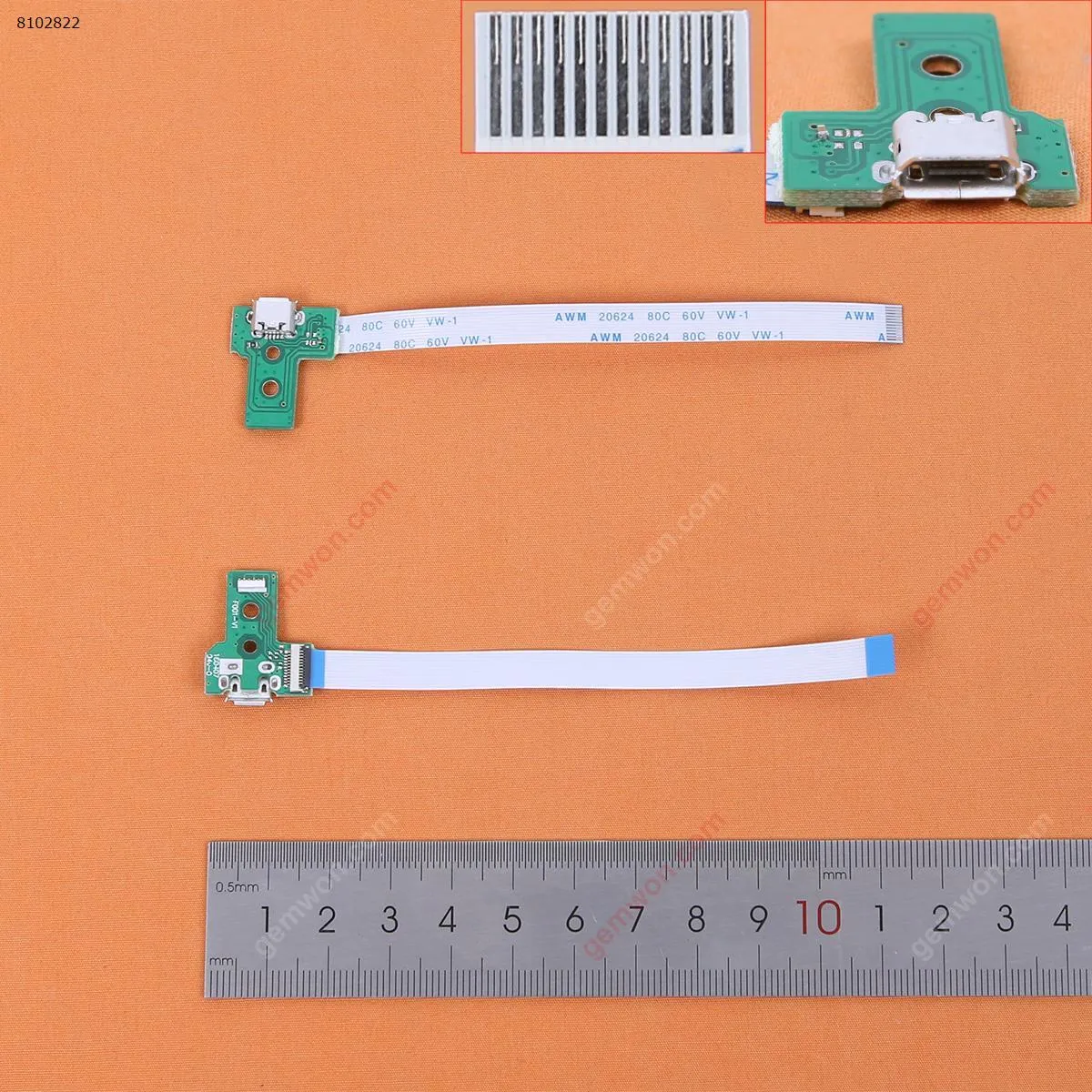 Picture of USB Charging Port Socket Board Charger Board JDS-030 With 12 Pin Flex Ribbon Cable For PS4 Controller Board