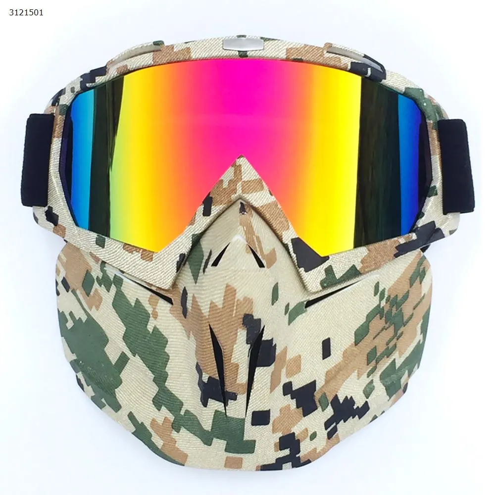 Picture of Motocross face mask goggles racing goggles outdoor riding glasses ski goggles（Camouflage frame imitation red lens）
