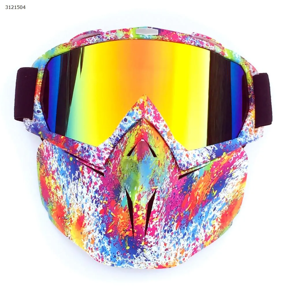 Picture of Motocross face mask goggles racing goggles outdoor riding glasses ski goggles（Small flower frame imitation red lens）