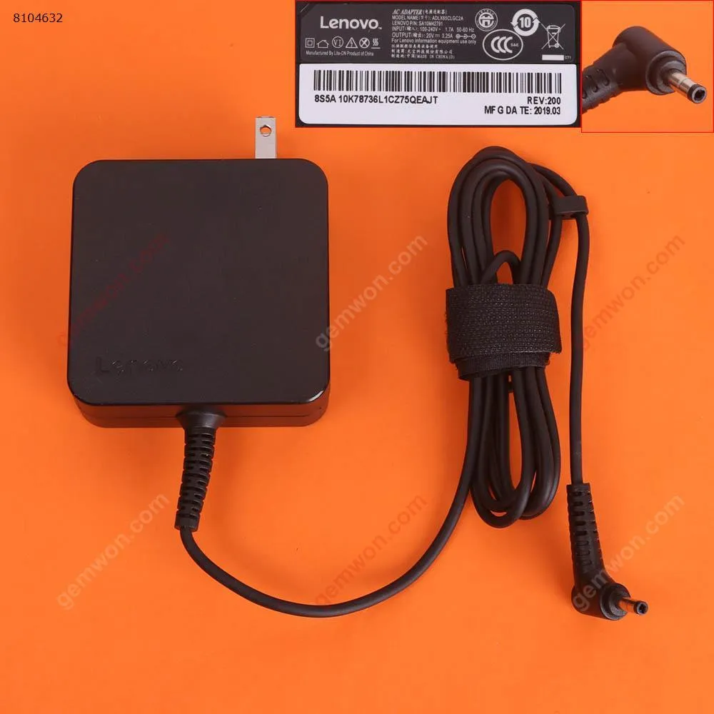 Picture of Lenovo 20V 3.25A 65W Φ4.0x1.7mm Square (Quality：A+) Plug：US 