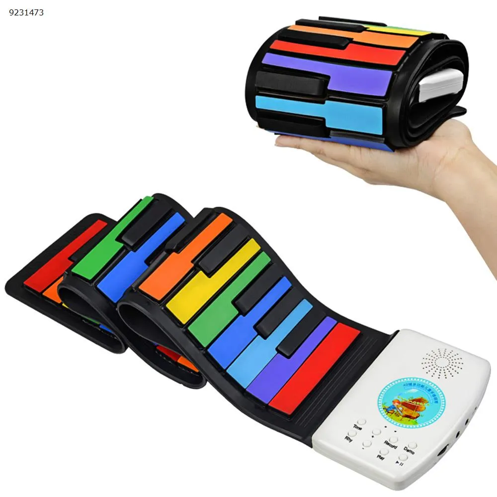 Picture of Support microphone input 14 songs 47 tones children's teaching collapsible silicone electronic toy piano（Rainbow color）