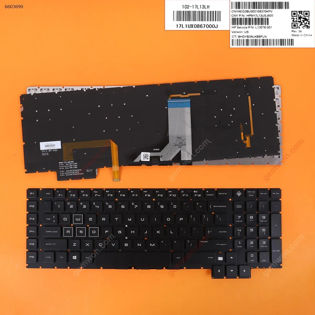 Picture of Laptop US keyboard for HP Omen 17-AN000 17-AN001CA 17-AN008CA 17-AN010CA 17-AN020CA BLACK ( Backlit,Without FRAME,Red Printing,Win8) 