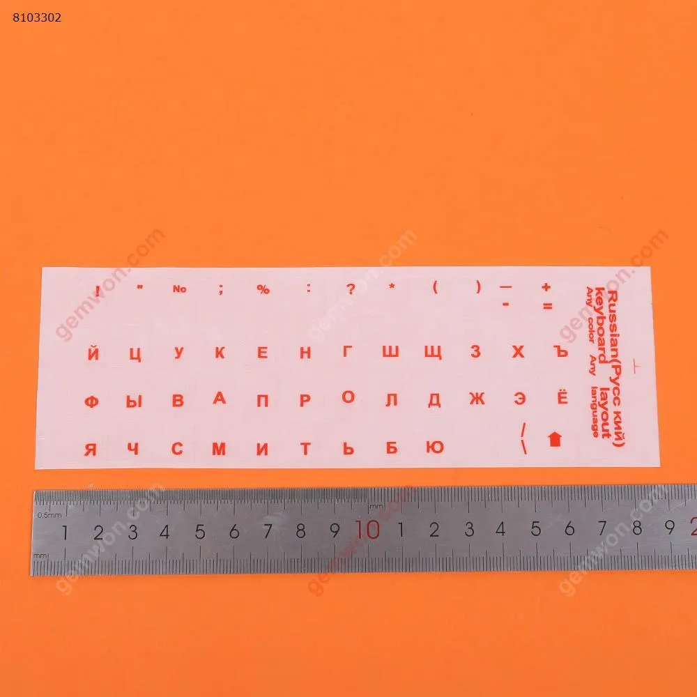 Picture of RU Keyboard Sticker,Transparent keyboard film, red letters. Change keyboard language layout by stick lables on keyboard keys.