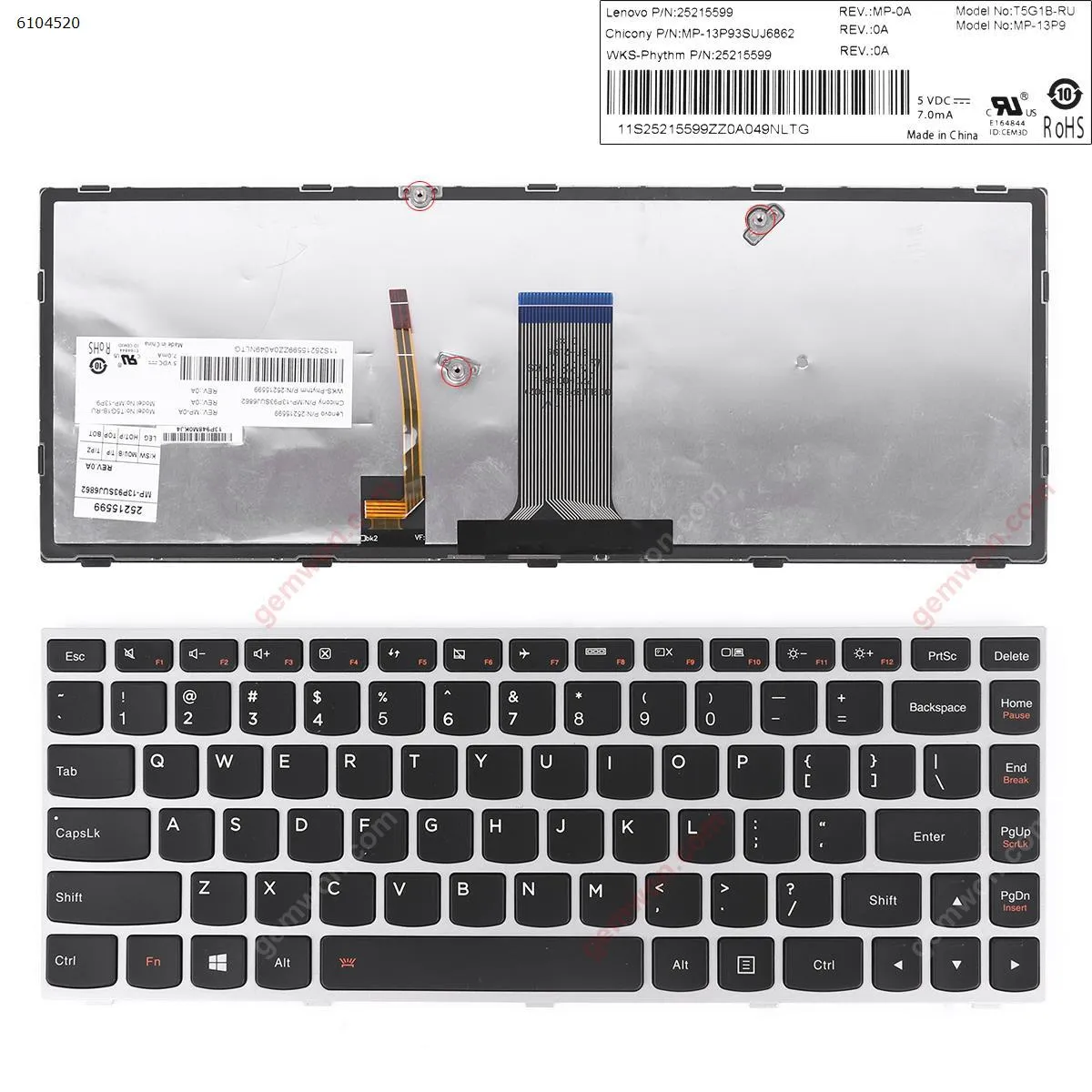 Picture of Laptop US keyboard for LENOVO G40-70 Flex 2 14 Silver FRAME BLACK(Backlit For Win8)
