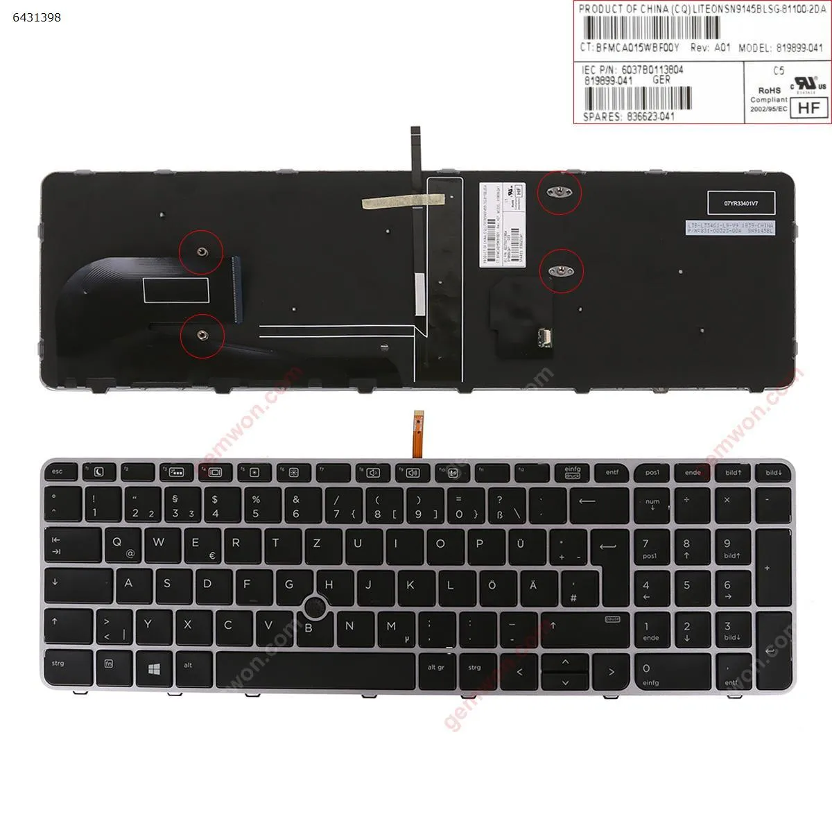 Picture of HP EliteBook 755 G3 850 G3 850 G4 ZBook 15u G3 G4 SILVER  FRAME BLACK (with point,Backlit,Win8) 