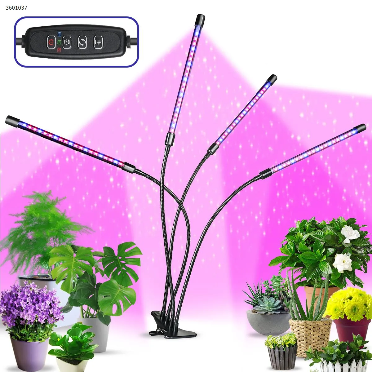 Picture of led clip plant growth light USB dimming + color matching + timing desktop four heads plant light