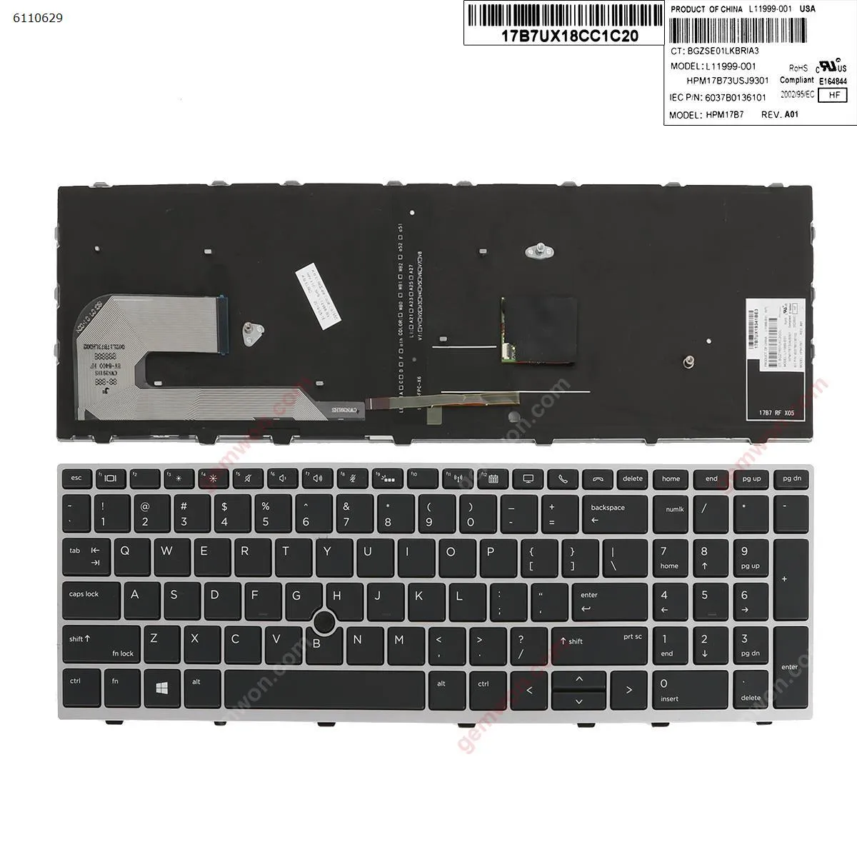 Picture of HP Elitebook 850 G5 755 G5 ZBook 15u G5 SILVER FRAME BLACK Backlit (with point,Win8)