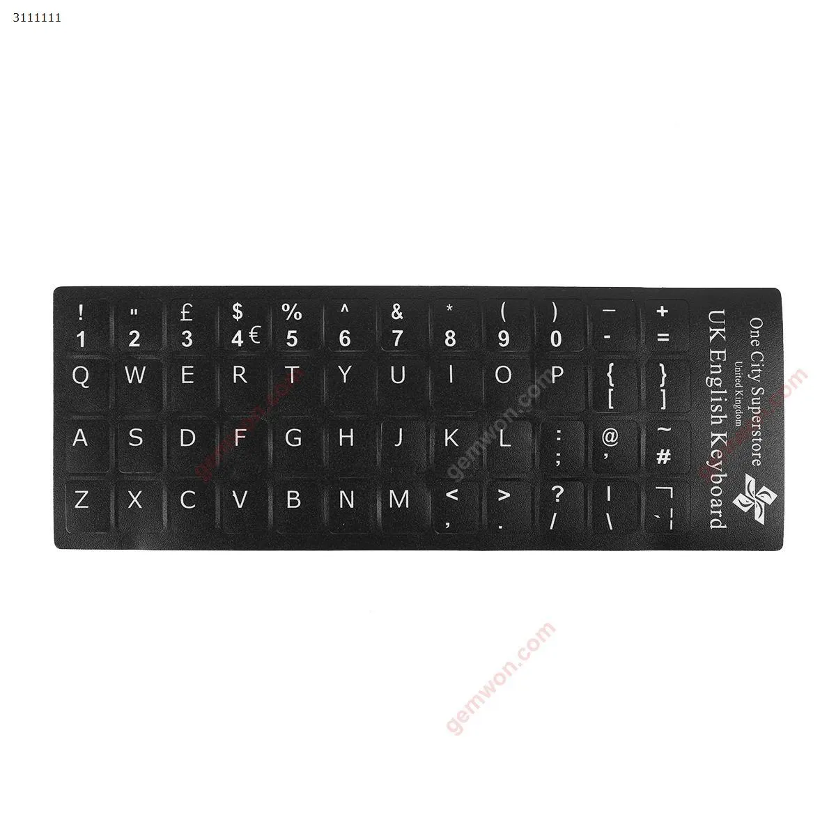 Picture of UK Keyboard Sticker,Black with White letter. Change keyboard language layout by stick lables on keyboard keys.