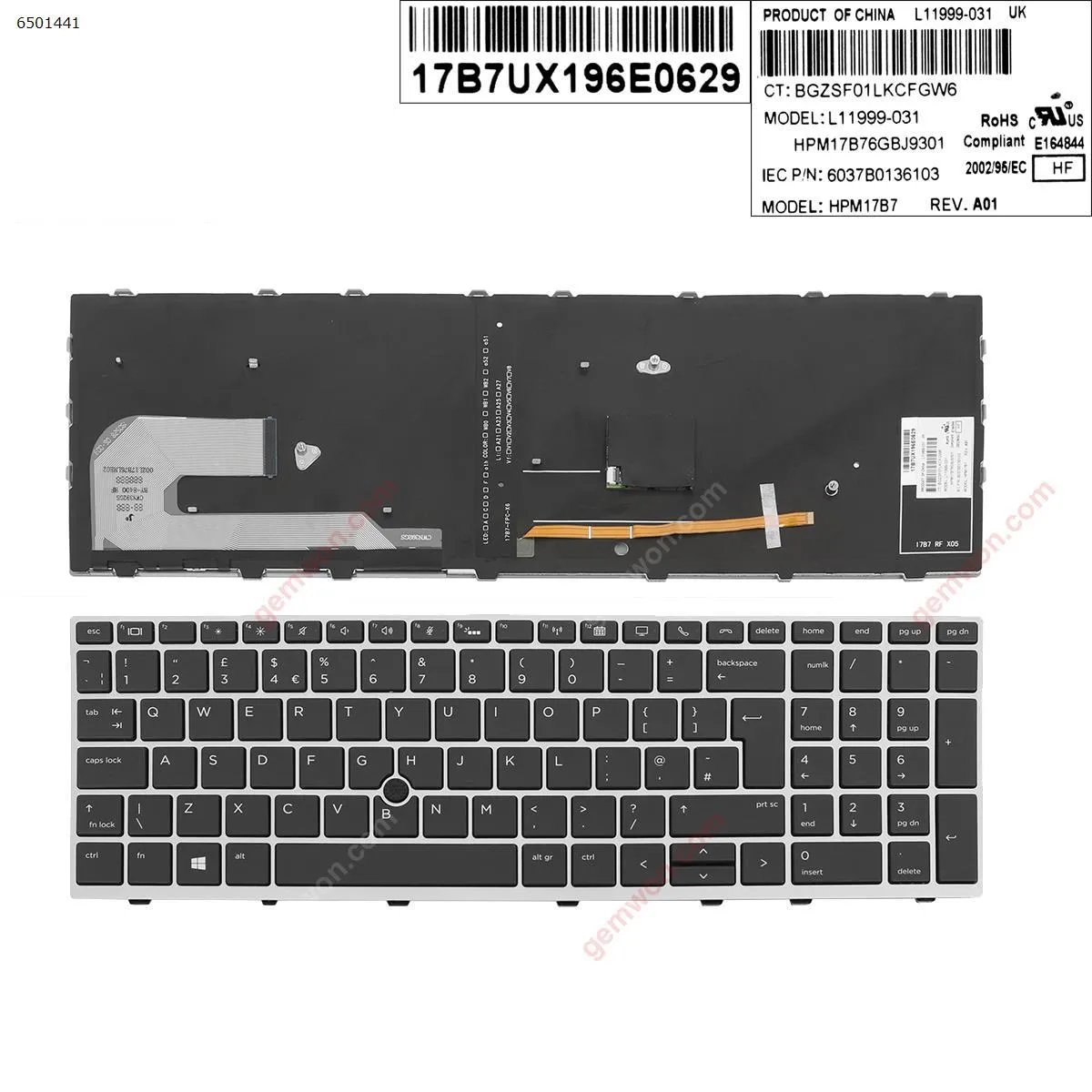 Picture of HP EliteBook 850 G5  SILVER FRAME BLACK (Backlit ,  with point ) 