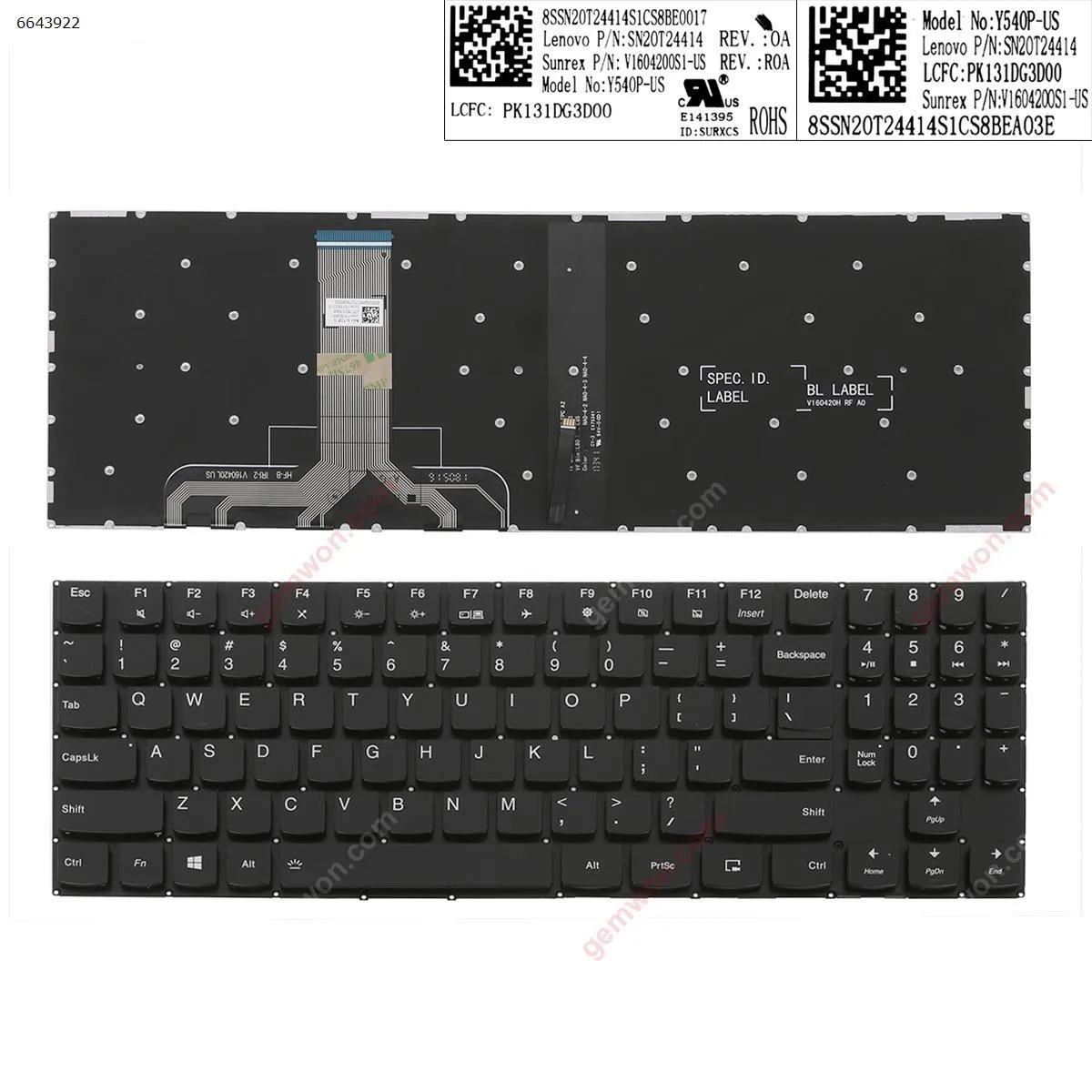 Picture of lenovo legion y530 BLACK Without FRAME （with  Backlit ）