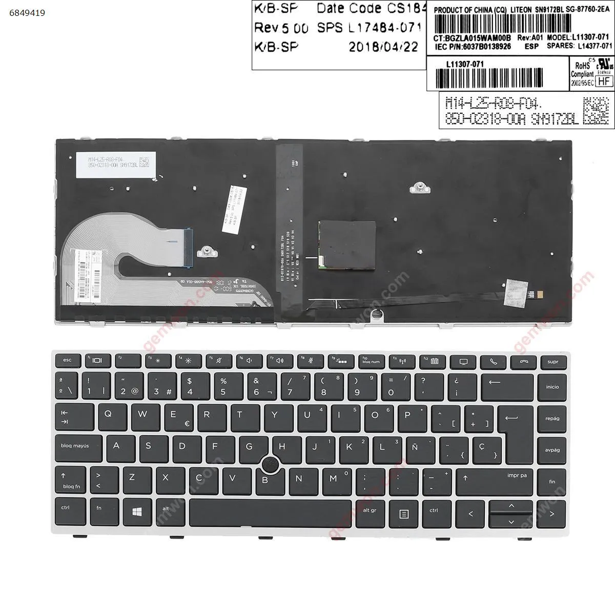 Picture of HP EliteBook 840 G5 SILVER FRAME BLACK (with point, Backlit) 