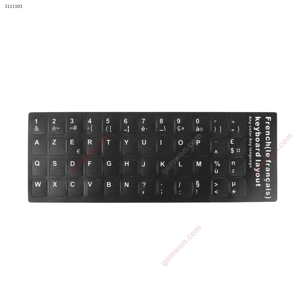 Picture of FR Keyboard Sticker,Black with White letter. Change keyboard language layout by stick lables on keyboard keys.