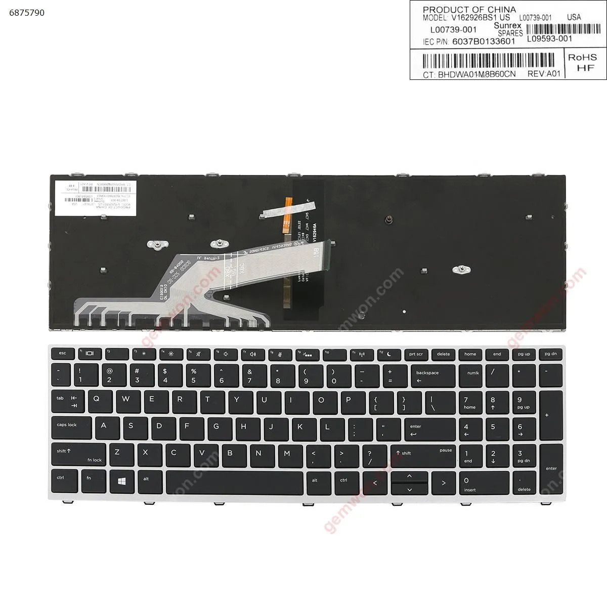 Picture of Laptop US keyboard for HP EliteBook  650 G5  SILVER FRAME BLACK (with point,Backlit,Win8)