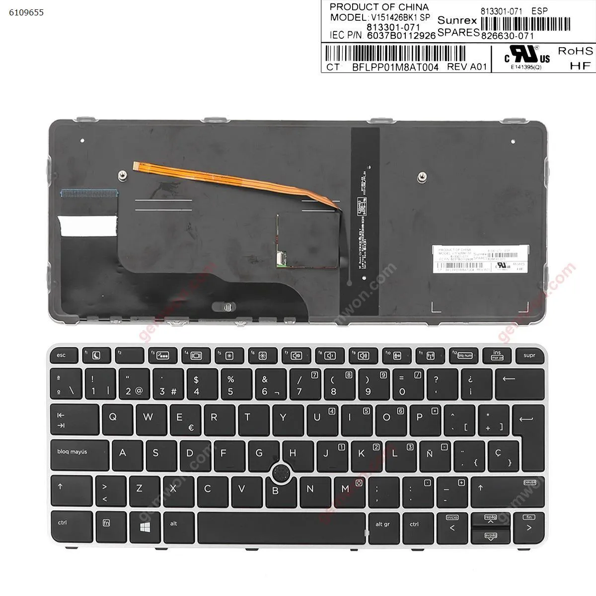 Picture of New Replacement Laptop Keyboard For HP EliteBook 820 G3 SILVER FRAME BLACK (Backlit,with point,Win8) SP Layout