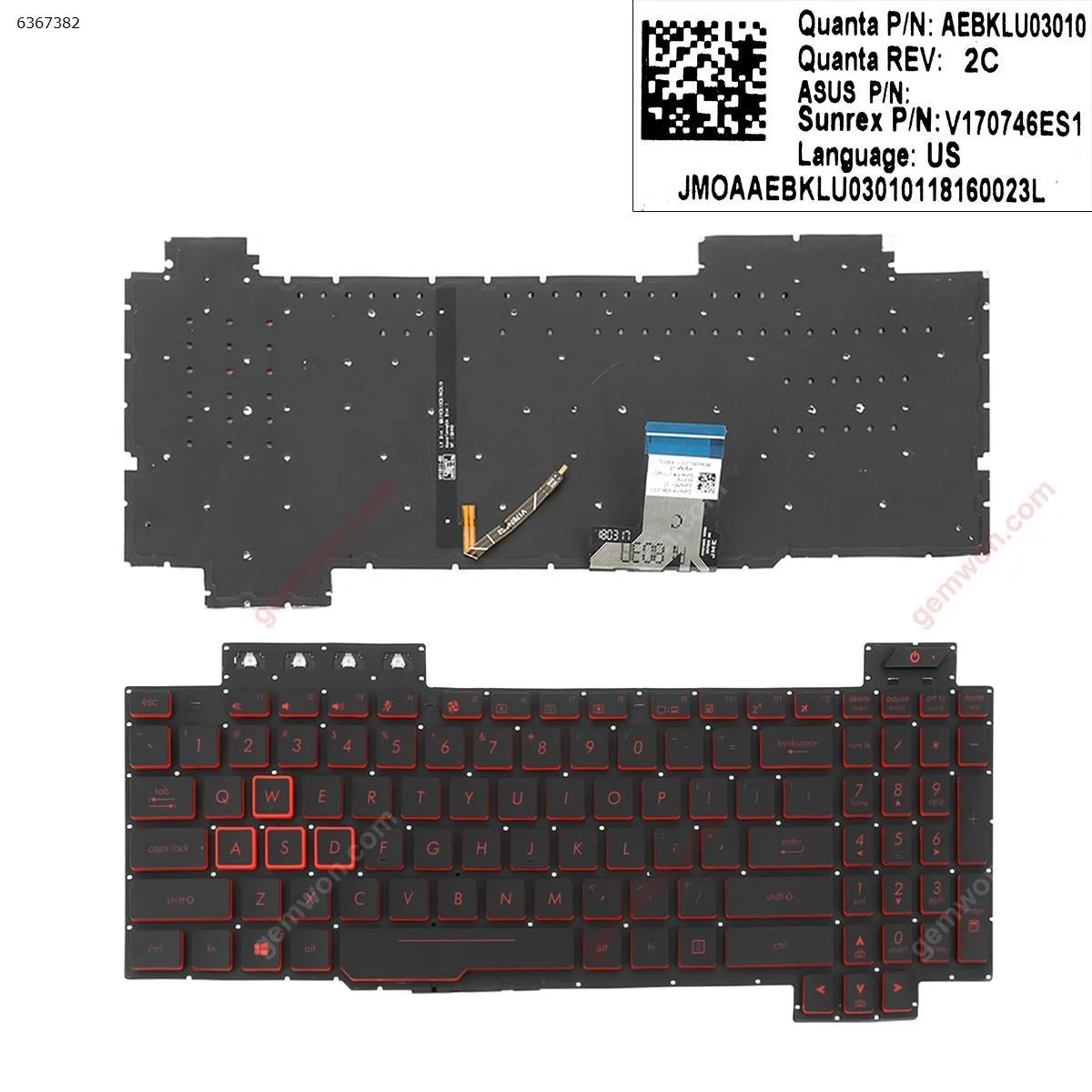Picture of Asus TUF Gaming FX504 FX504GD FX504GE FX504GM FX80 FX80GM , BLACK(  Backlit,Red Printing) WIN8  