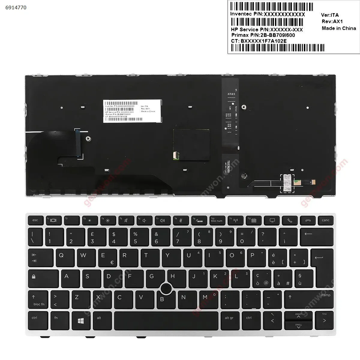 Picture of New Replacement Laptop Keyboard For HP EliteBook 830 G5 SILVER FRAME BLACK (with point,Backlit,Win8) IT Layout
