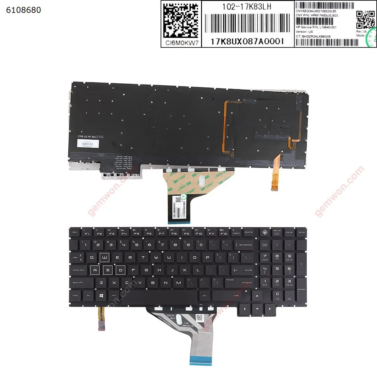 Picture of HP Omen 15-ce 15-ce000 15-ce020ca 15-CE010CA 15-CE0US  BLACK (Full Colorful Backlit,Without FRAME,WIN8)